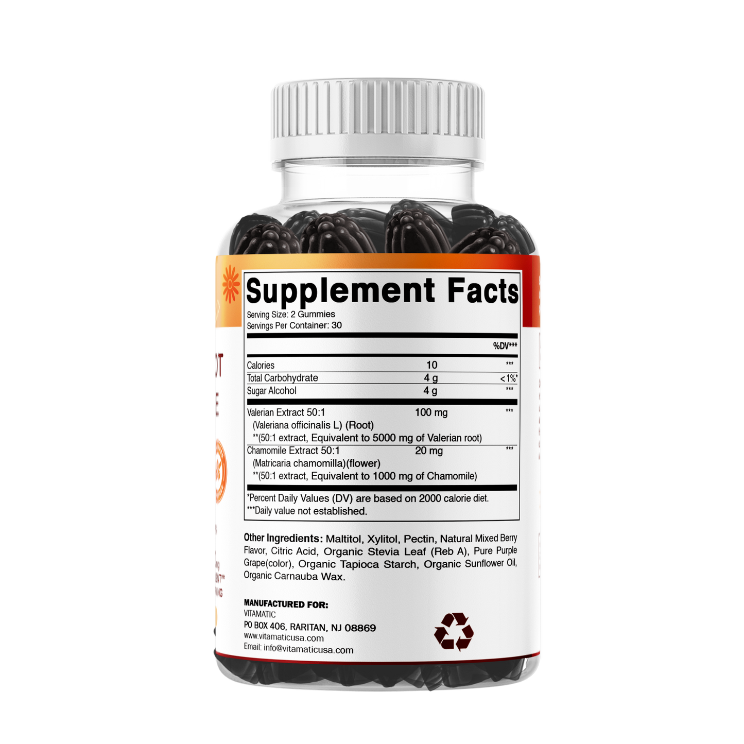 Vitamatic Valerian Root Chamomile 6000 mg Equivalent Per Serving – Mixed Berry Flavor – 60 Gummies