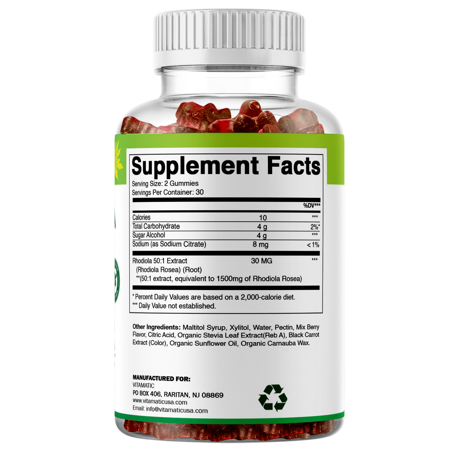 Sugar Free Rhodiola Rosea Gummies 1500 mg Equivalent Per Serving – 60 Gummies – Mixed Berry Flavor