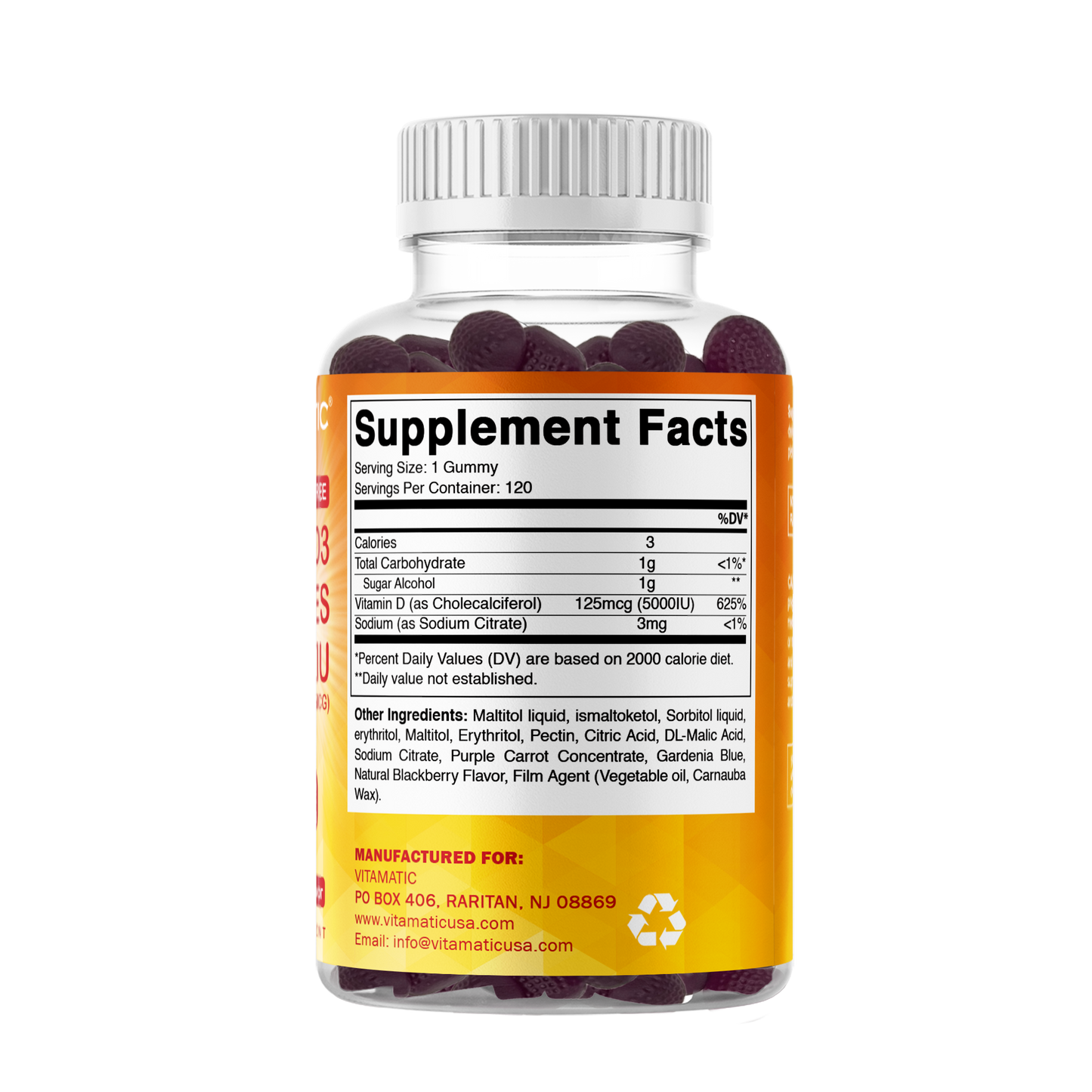 Sugar Free Vitamin D3 5000 IU - 120 Gummies