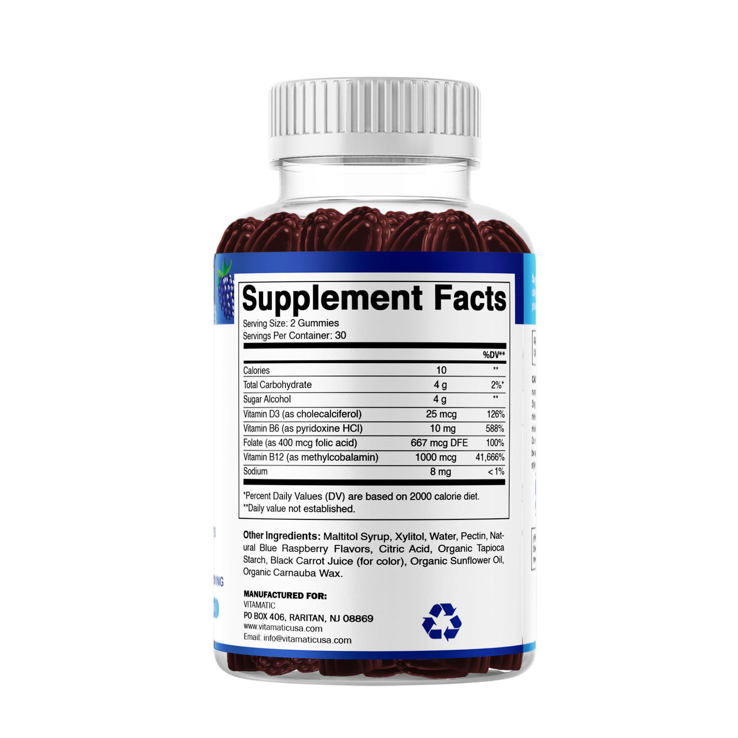 Vitamin D3 + B12 Gummies – Natural Blue Raspberry Flavor – 60 Gummies