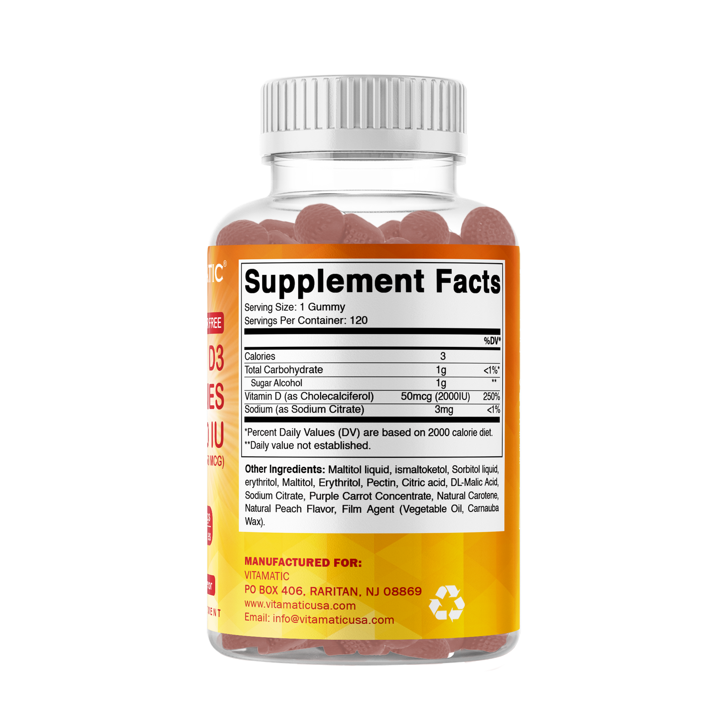 Sugar Free Vitamin D3 2000 IU - 120 Gummies