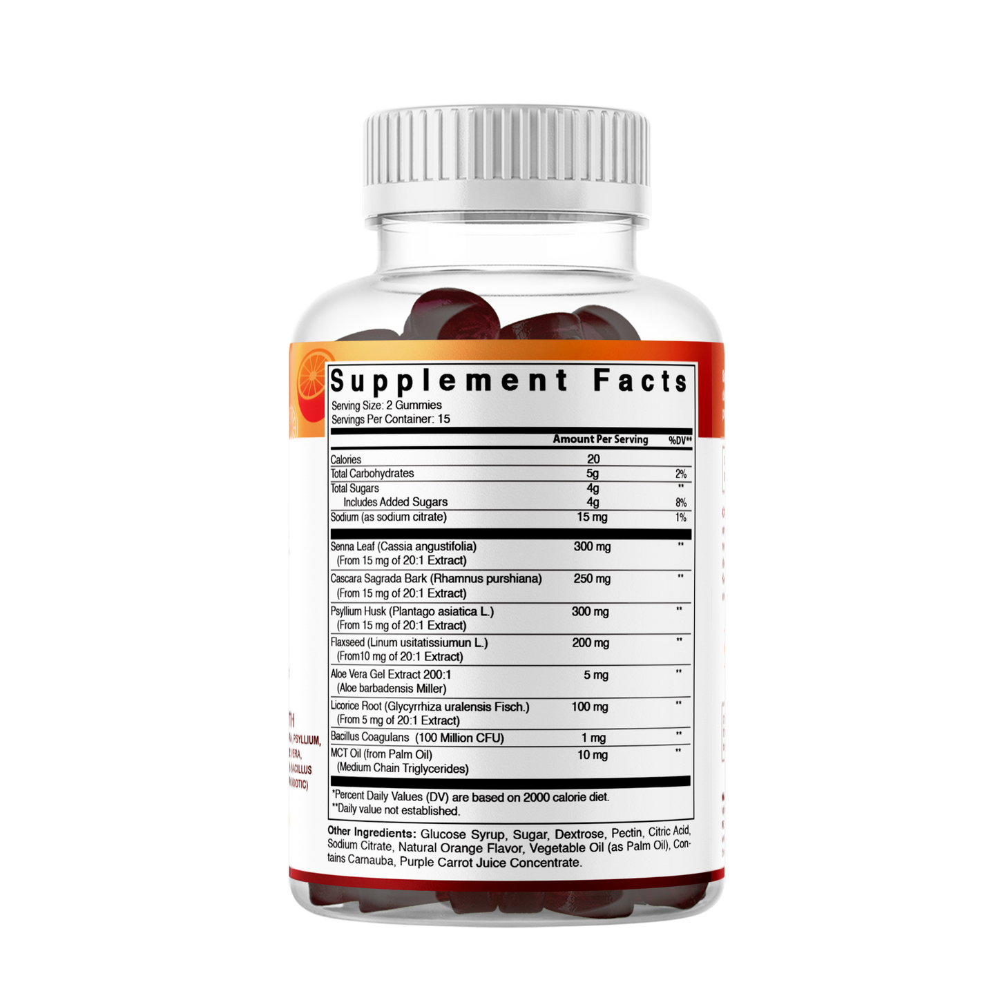 15 Day Cleanse Gummies, Senna, Cascara, Psyllium, Flaxseed, Aloe Vera, Licorice, MCT, Probiotic - 30 Gummies