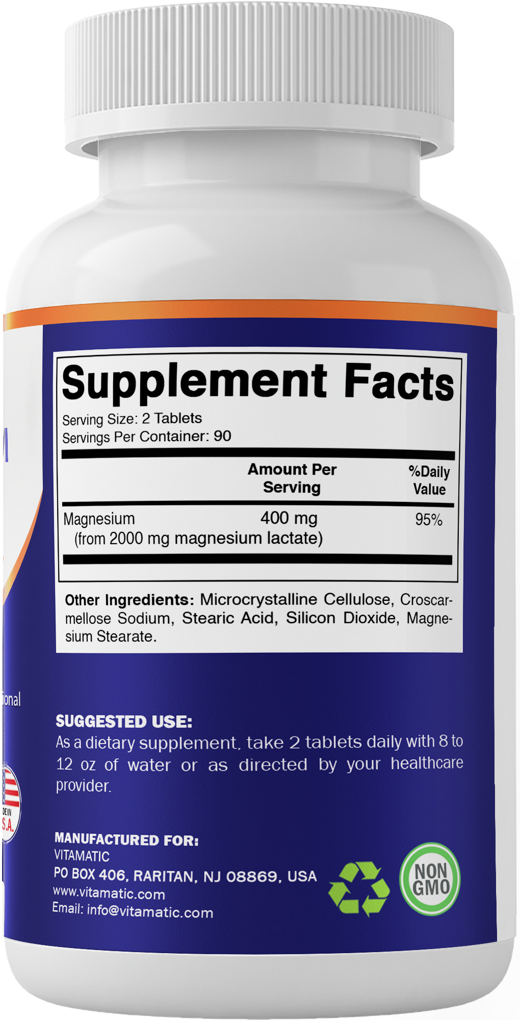 Magnesium Lactate 2000mg per Serving – 180 Tablets