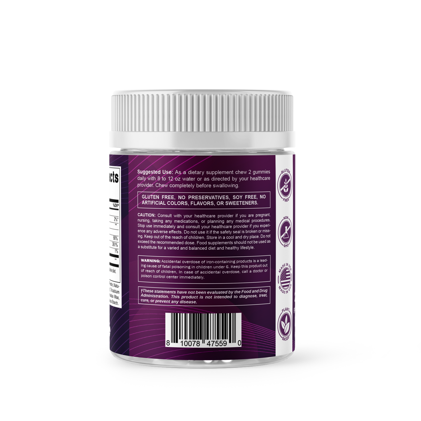 Iron 65 mg Gummies Supplement for Women & Men - 240 Vegan Gummies