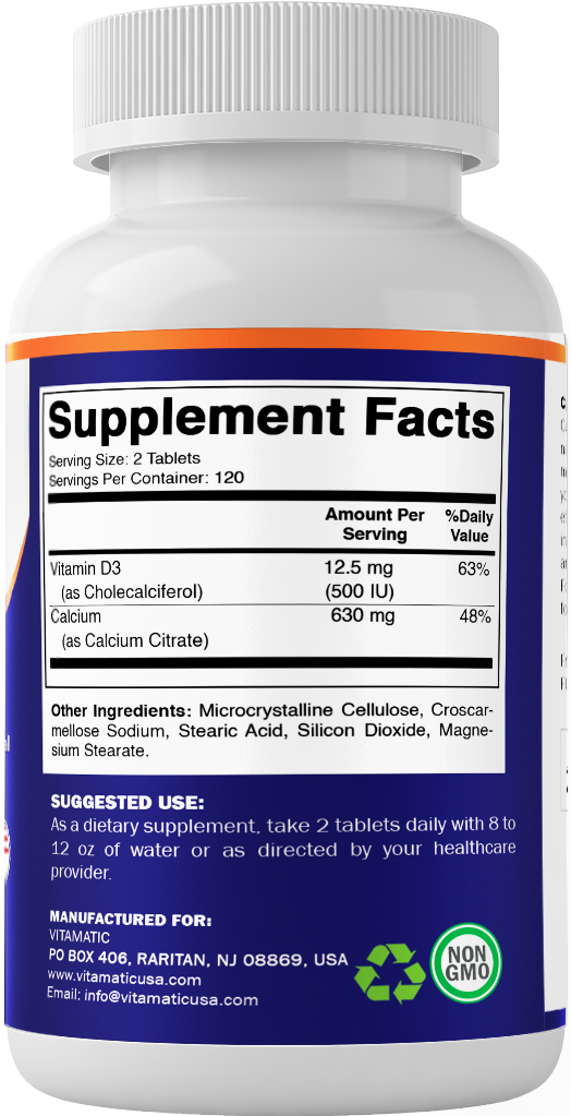 Vitamatic Calcium Citrate with Vitamin D3 – 240 Tablets – High Absorption Calcium Citrate with D3 – Non-GMO, Gluten-Free