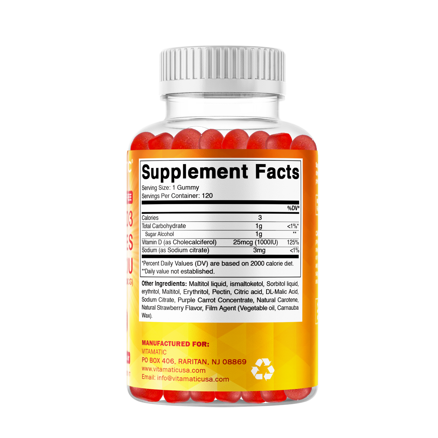 Sugar Free Vitamin D3 1000 IU - 120 Gummies