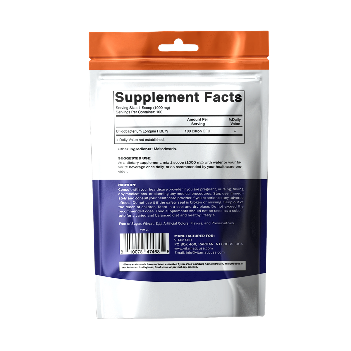 Bifidobacterium Longum Probiotic Powder, 100g Pouch