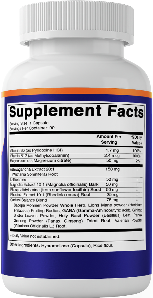 Cortisol Health Support - 90 Veggie Capsules- Made with Adaptogenic Blend with Ashwagandha, Rhodiola, Magnolia, L-Theanine, Phosphatidylserine