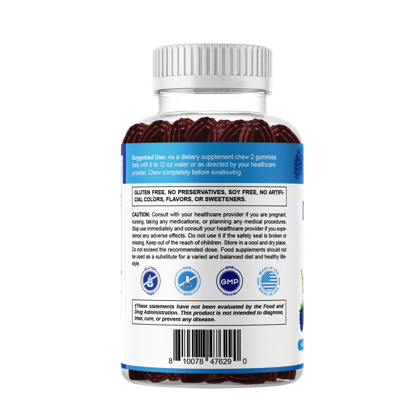 Vitamin D3 + B12 Gummies – Natural Blue Raspberry Flavor – 60 Gummies