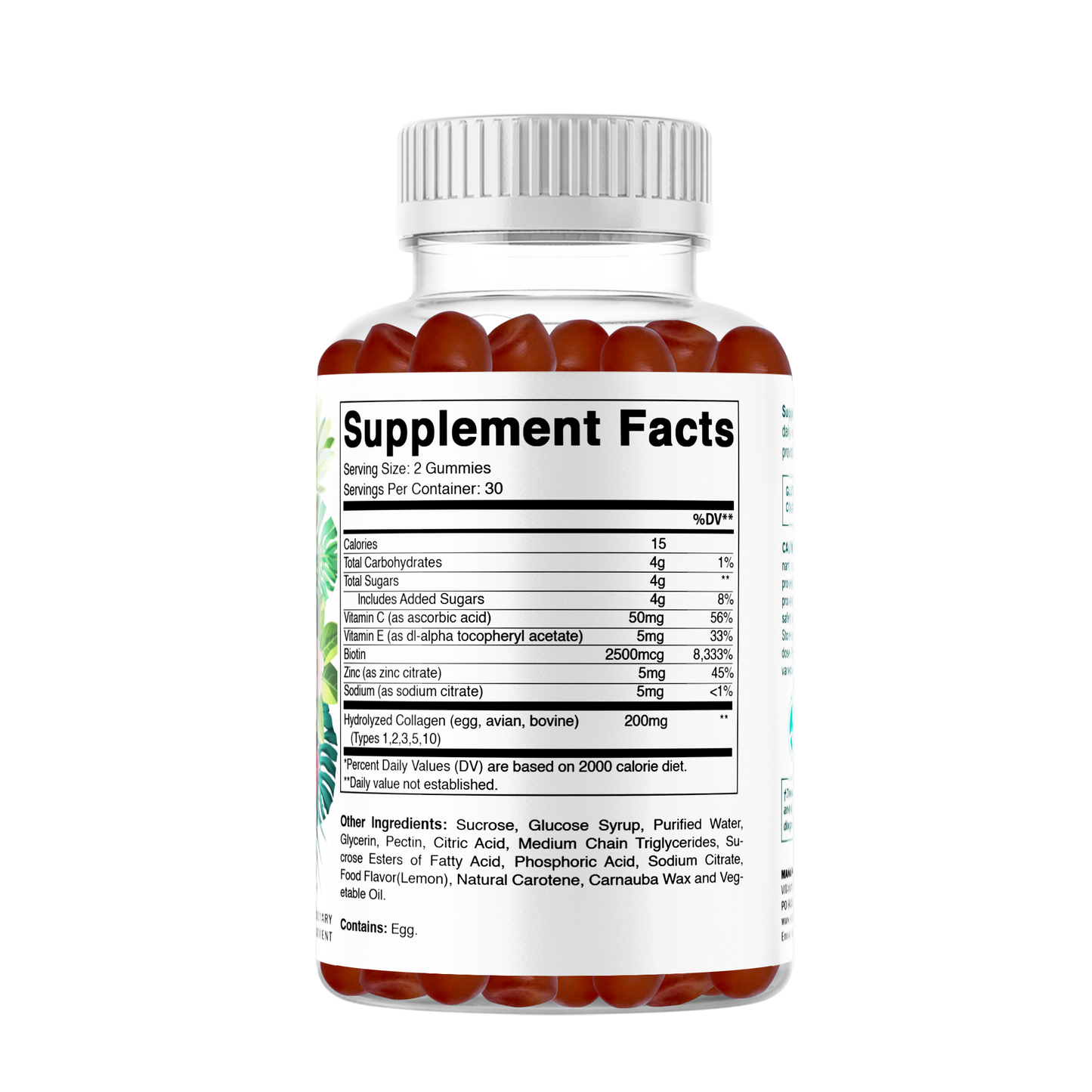 Hydrolyzed Collagen Gummies with Vitamin C, Zinc and Biotin, 200mg - 60 Gummies