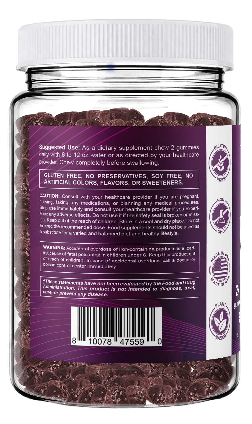 Vitamatic Iron 65mg Per Serving Gummies for Women & Men, 240 Count