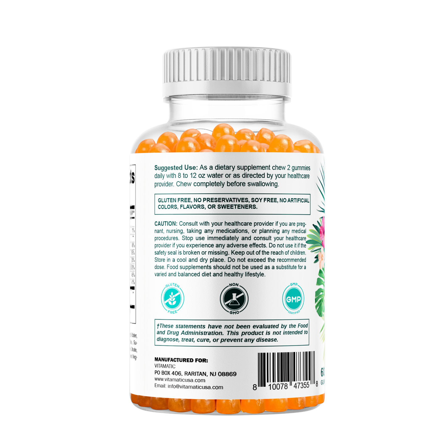 Hydrolyzed Collagen Gummies with Vitamin C, Zinc and Biotin, 200mg - 60 Gummies