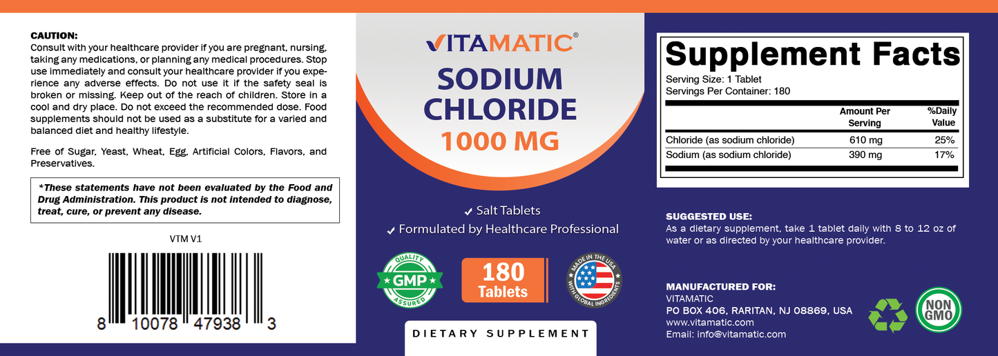 Sodium Chloride 1000 mg 180 Tablets