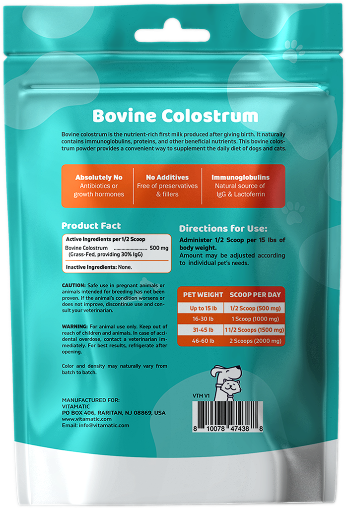 Bovine Colostrum for Dogs & Cats 30% IgG, 90g Pouch