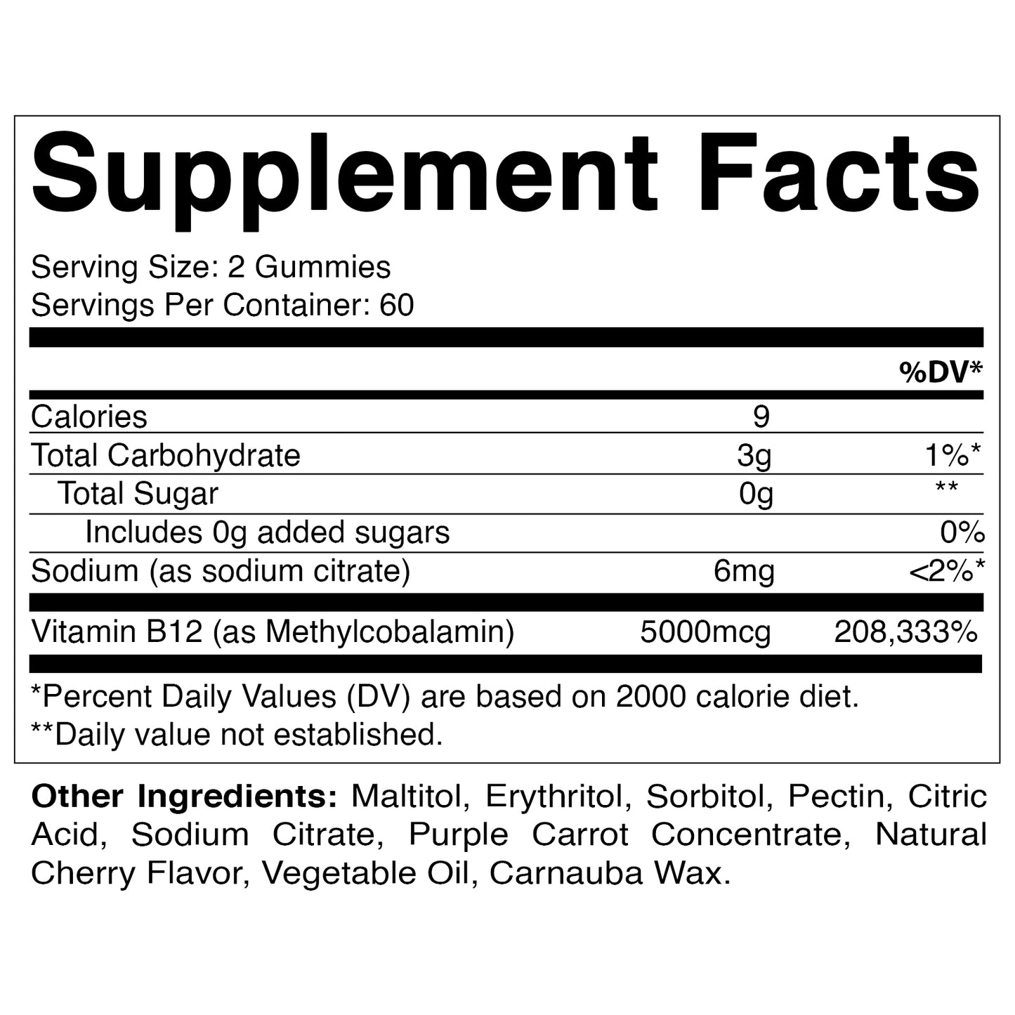 Sugar Free Methyl B12 5000 mcg 120 Vegan Gummies