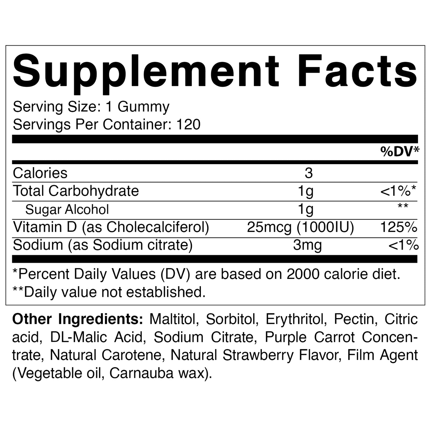Sugar Free Vitamin D3 1000 IU - 120 Gummies