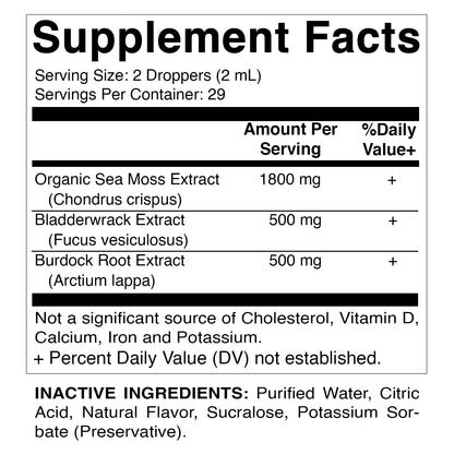 Liquid Organic Irish Sea Moss  2800 mg 2 FL OZ