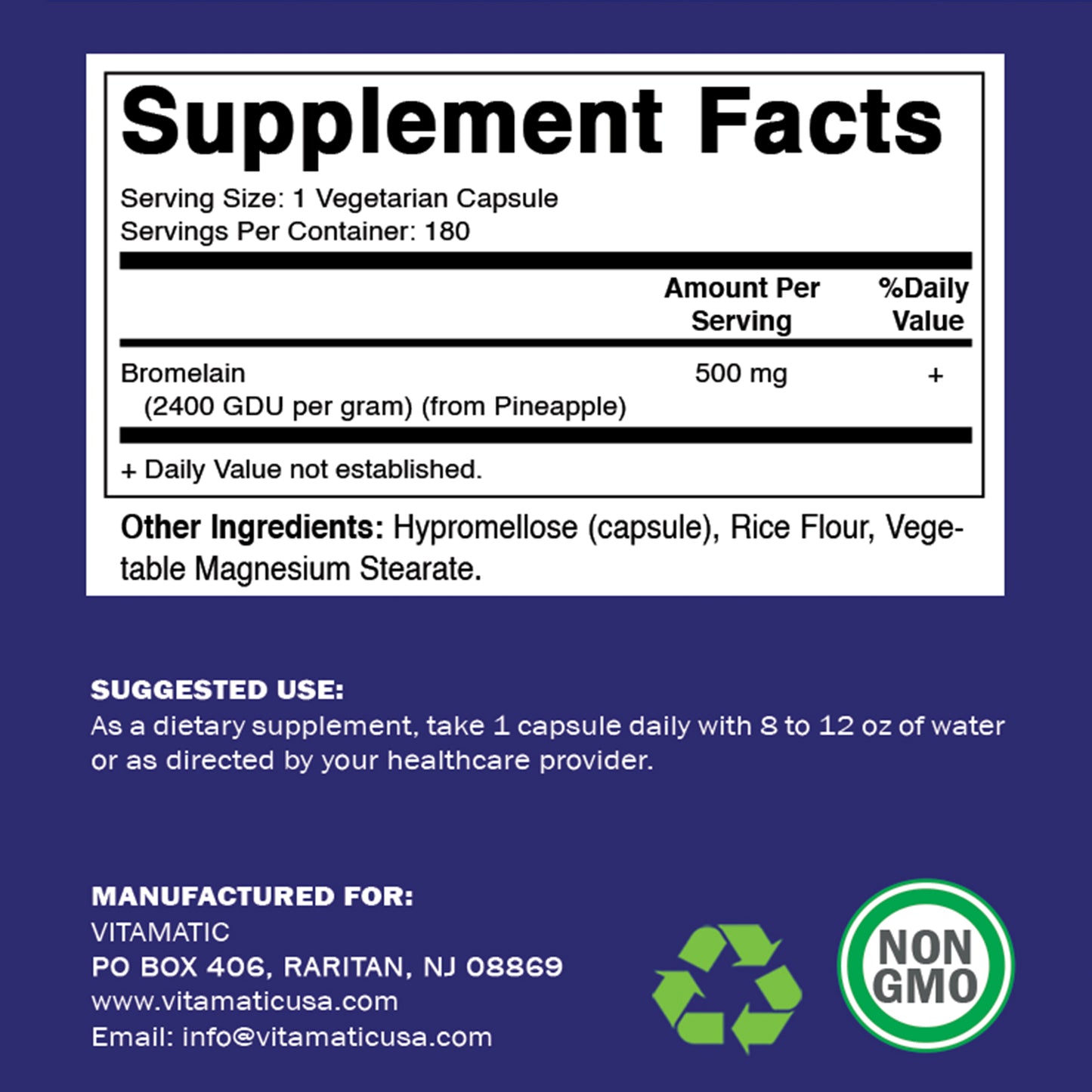 Bromelain 500mg (2400 GDU/gram) - 180 Capsules