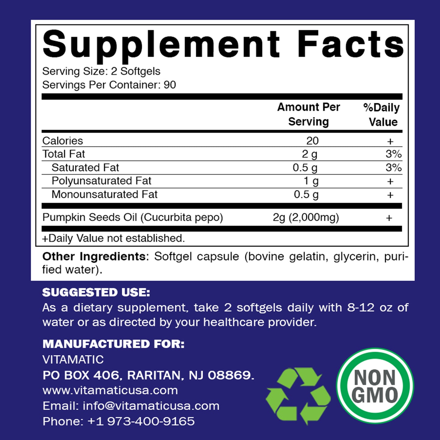 Pumpkin Seed Oil 2000mg Softgel - 180 Softgels