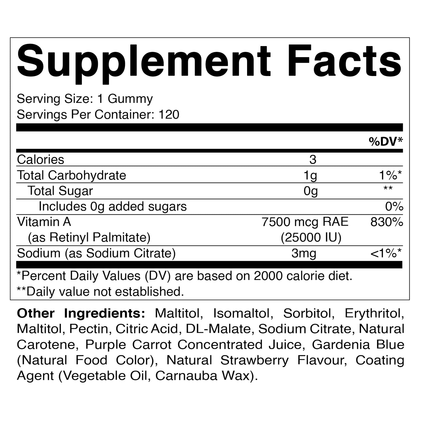 Sugar Free Vitamin A 25000 IU - 120 Gummies