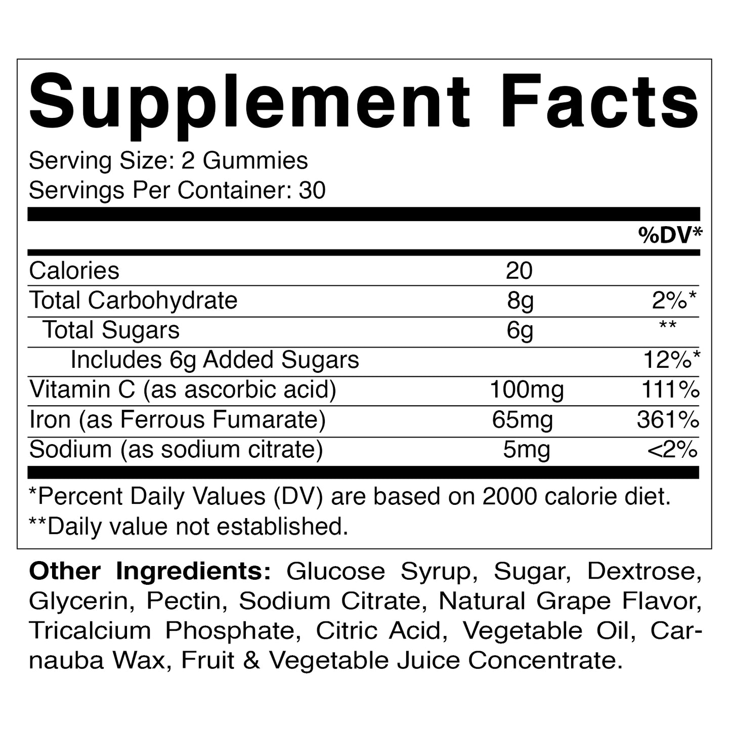 Extra Strength Iron 65mg with Vitamin C 60 Gummies