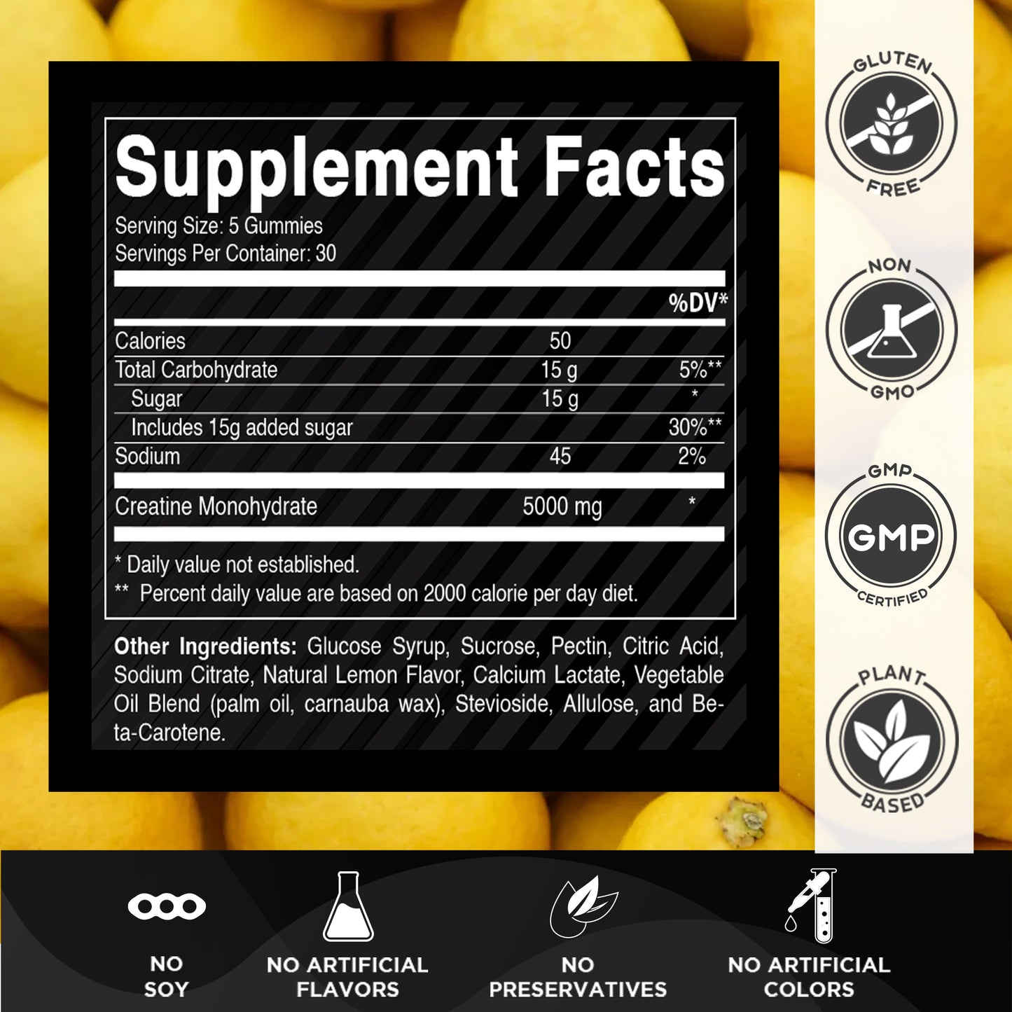 Vitamatic Creatine Gummies 5000mg per Serving Natural Lemon Flavor – 150 Gummies