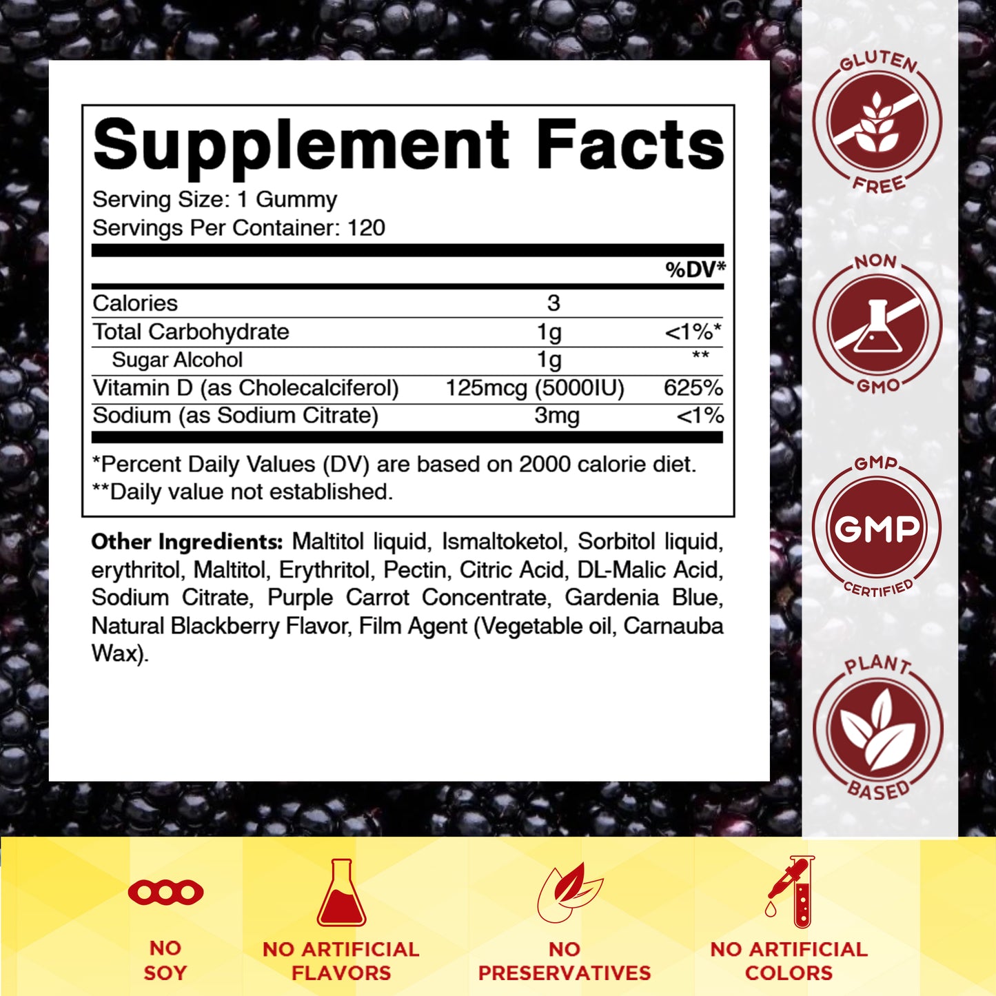 Sugar Free Vitamin D3 5000 IU - 120 Gummies