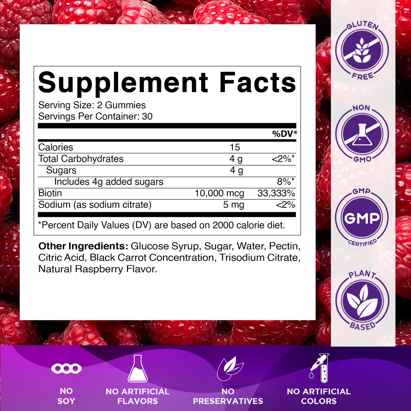 Biotin 10,000 mcg 60 Vegan Gummies