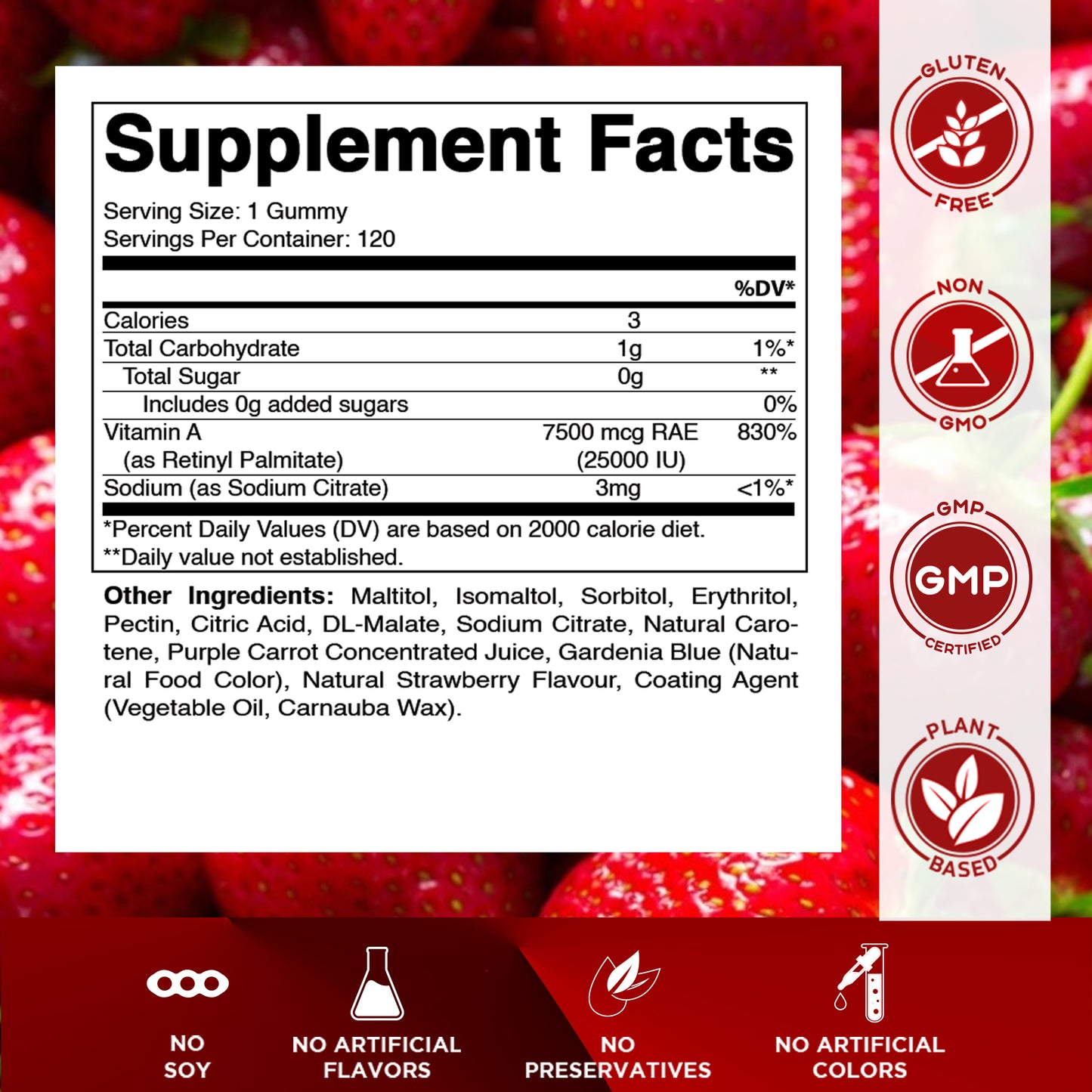Sugar Free Vitamin A 25000 IU - 120 Gummies