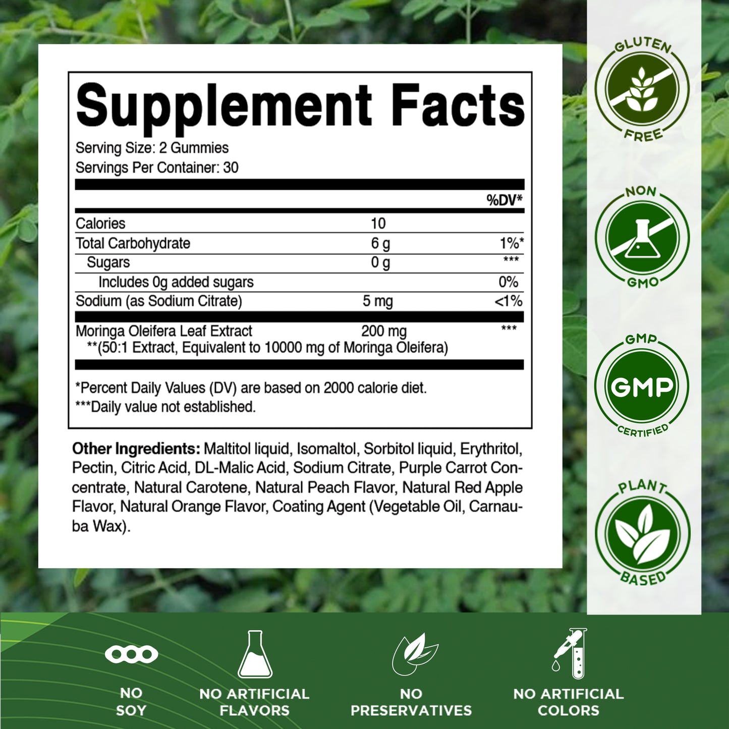Moringa 100mg (50:1 Extract), Natural Mixed Fruit Flavor, 60 Gummies