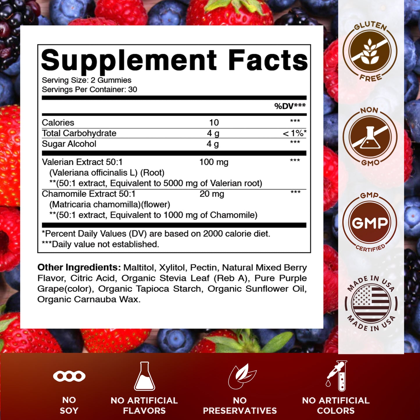 Vitamatic Valerian Root Chamomile 6000 mg Equivalent Per Serving – Mixed Berry Flavor – 60 Gummies