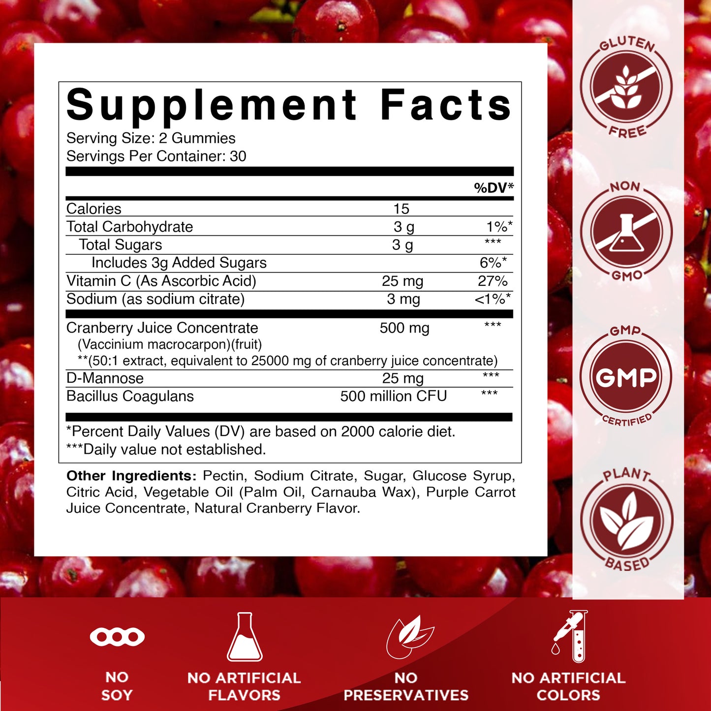Cranberry with Probiotics 25000mg 60 Vegan Gummies
