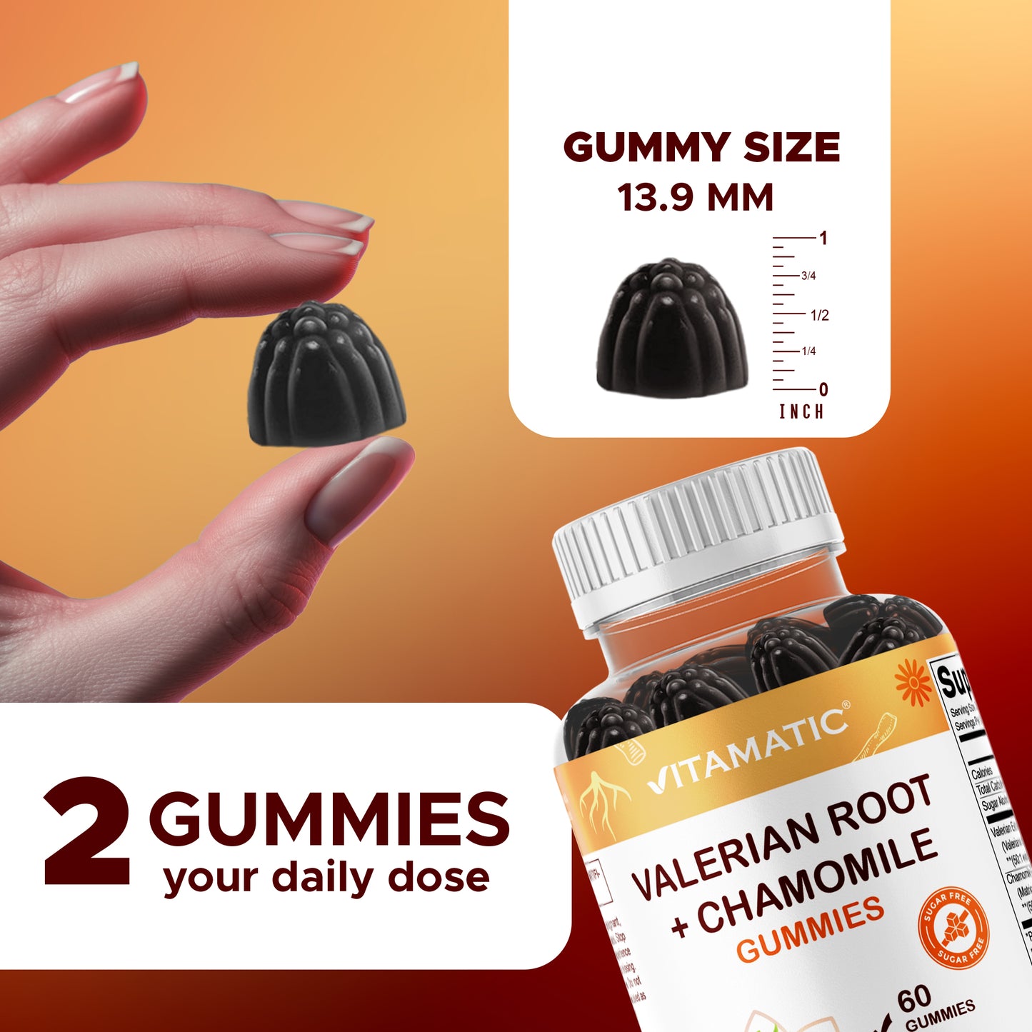 Vitamatic Valerian Root Chamomile 6000 mg Equivalent Per Serving – Mixed Berry Flavor – 60 Gummies