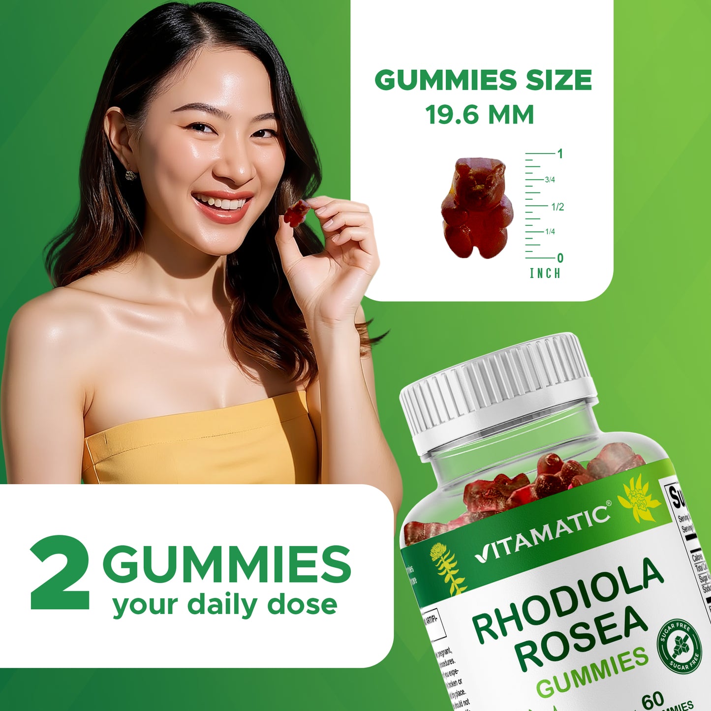 Sugar Free Rhodiola Rosea Gummies 1500 mg Equivalent Per Serving – 60 Gummies – Mixed Berry Flavor
