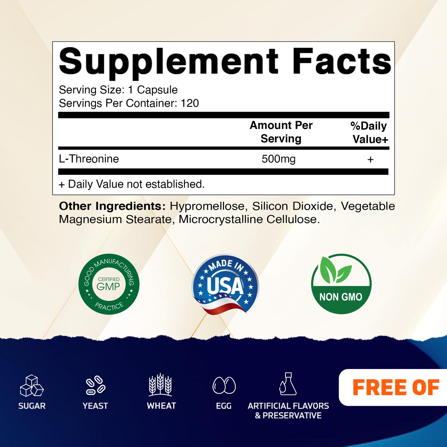L-Threonine 500 mg - 120 Vegetable Capsules