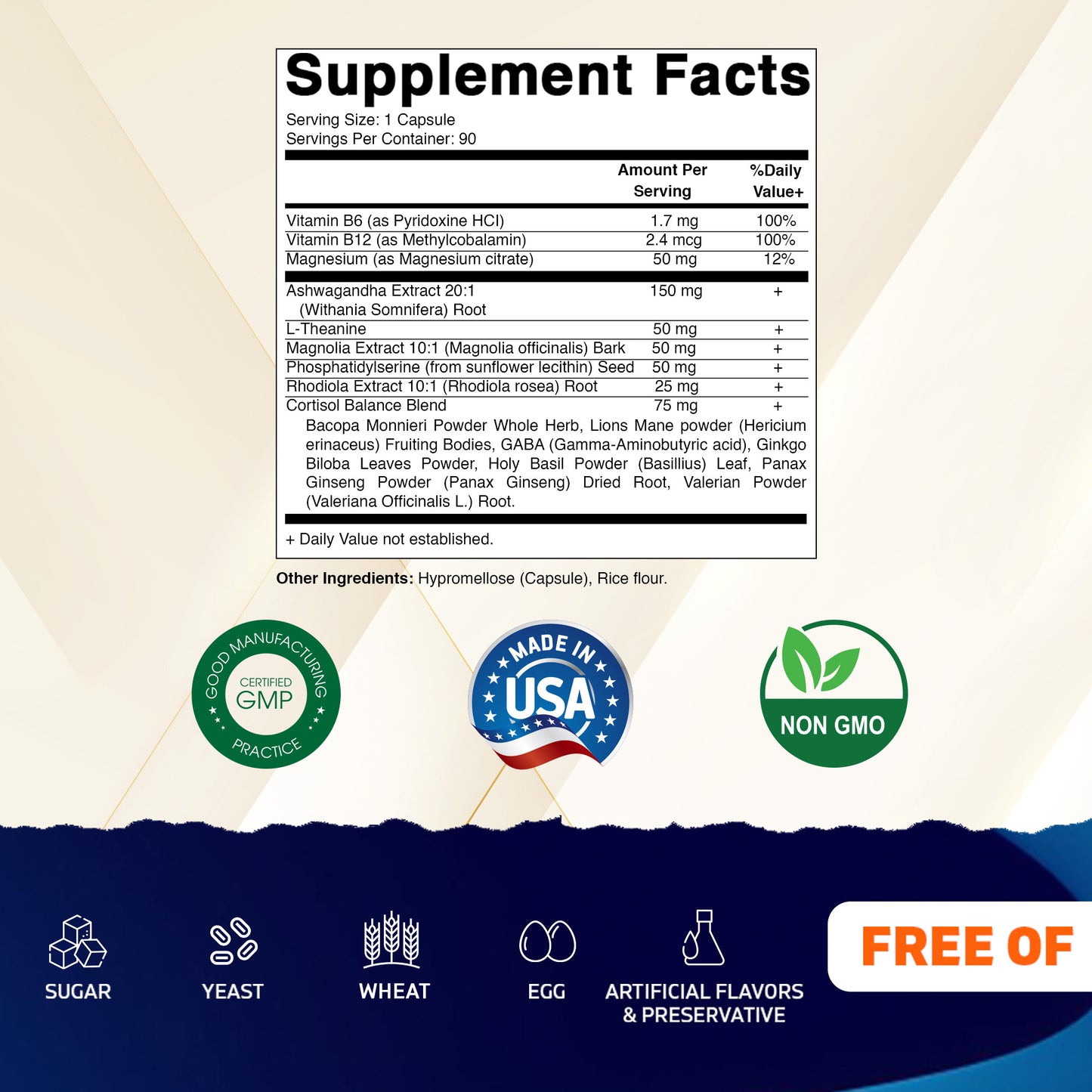 Cortisol Health Support - 90 Veggie Capsules- Made with Adaptogenic Blend with Ashwagandha, Rhodiola, Magnolia, L-Theanine, Phosphatidylserine
