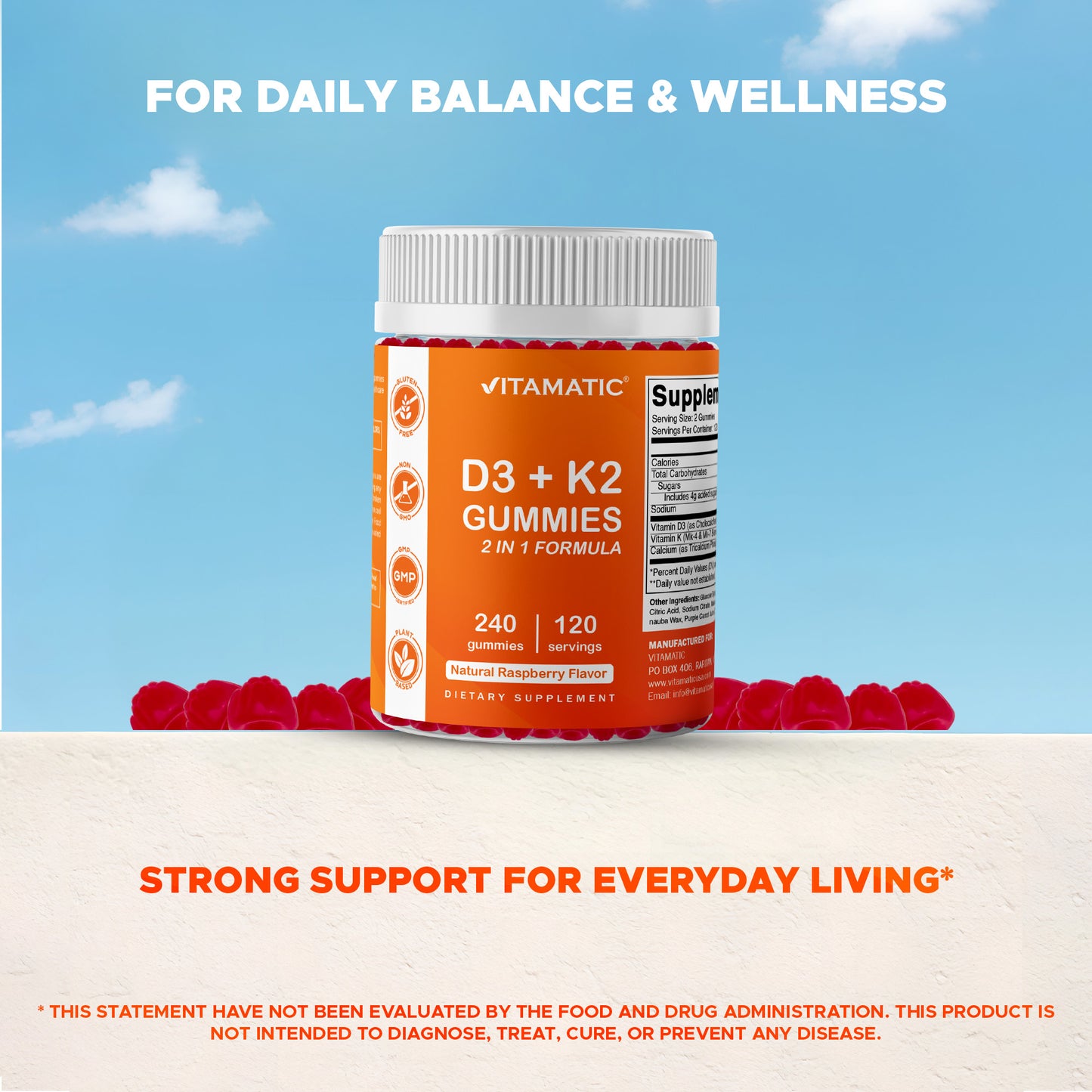 Vitamin D3 K2 with Calcium Gummies - 240 Count