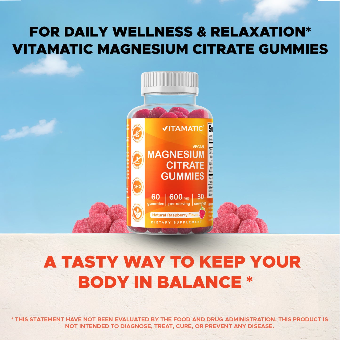 Magnesium Citrate 600mg 60 Vegan Gummies