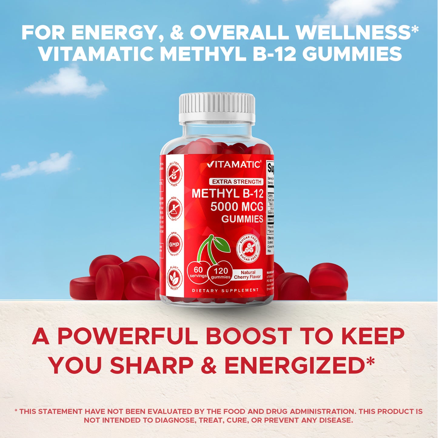 Sugar Free Methyl B12 5000 mcg - 120 Vegan Gummies