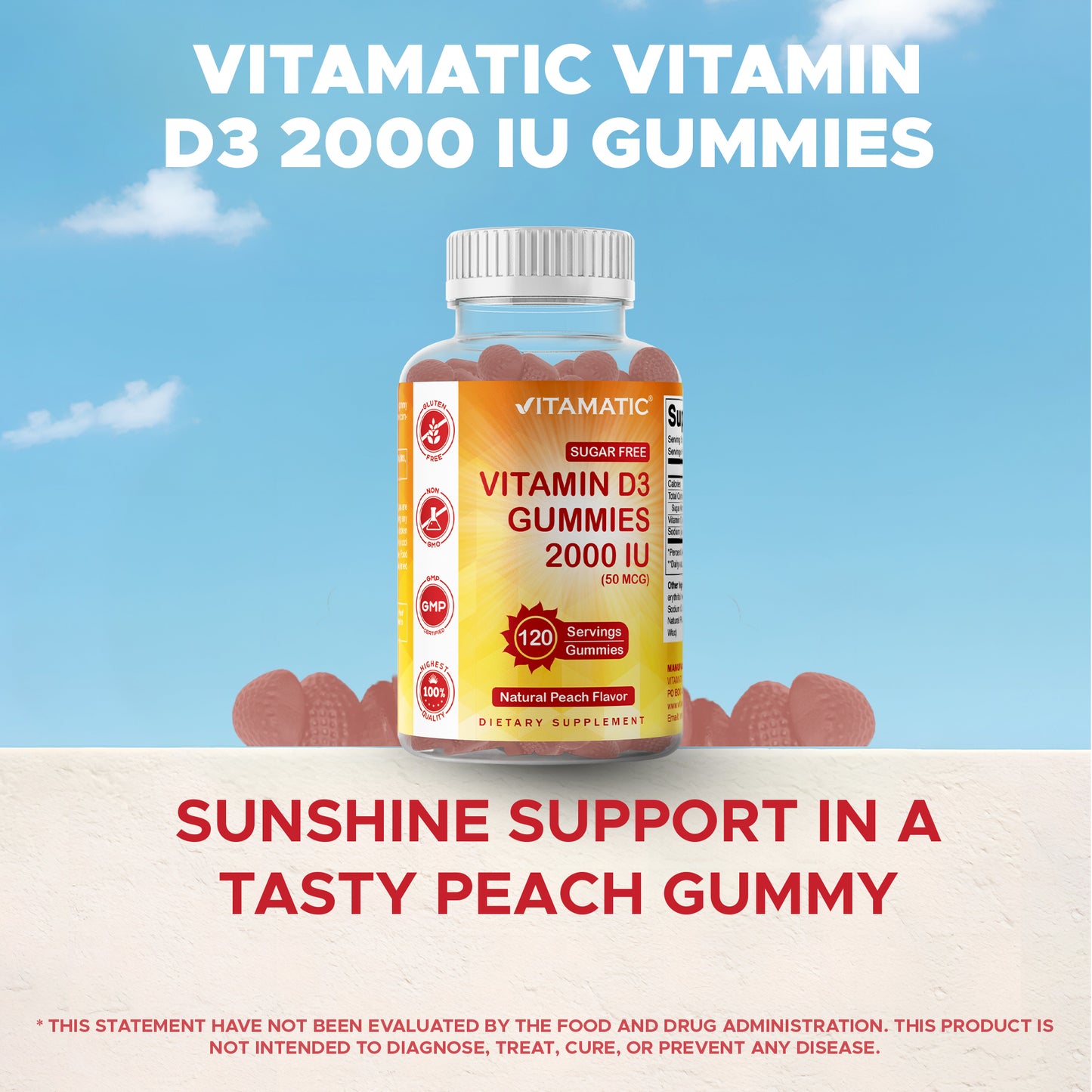 Sugar Free Vitamin D3 2000 IU - 120 Gummies