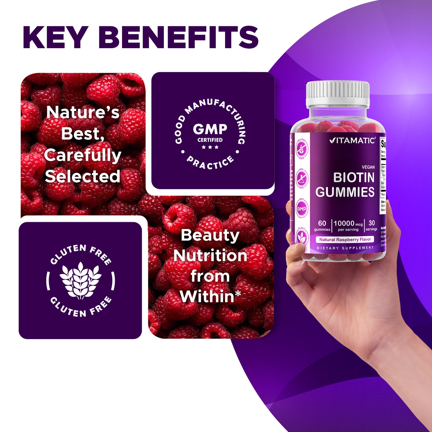 Biotin 10,000 mcg 60 Vegan Gummies