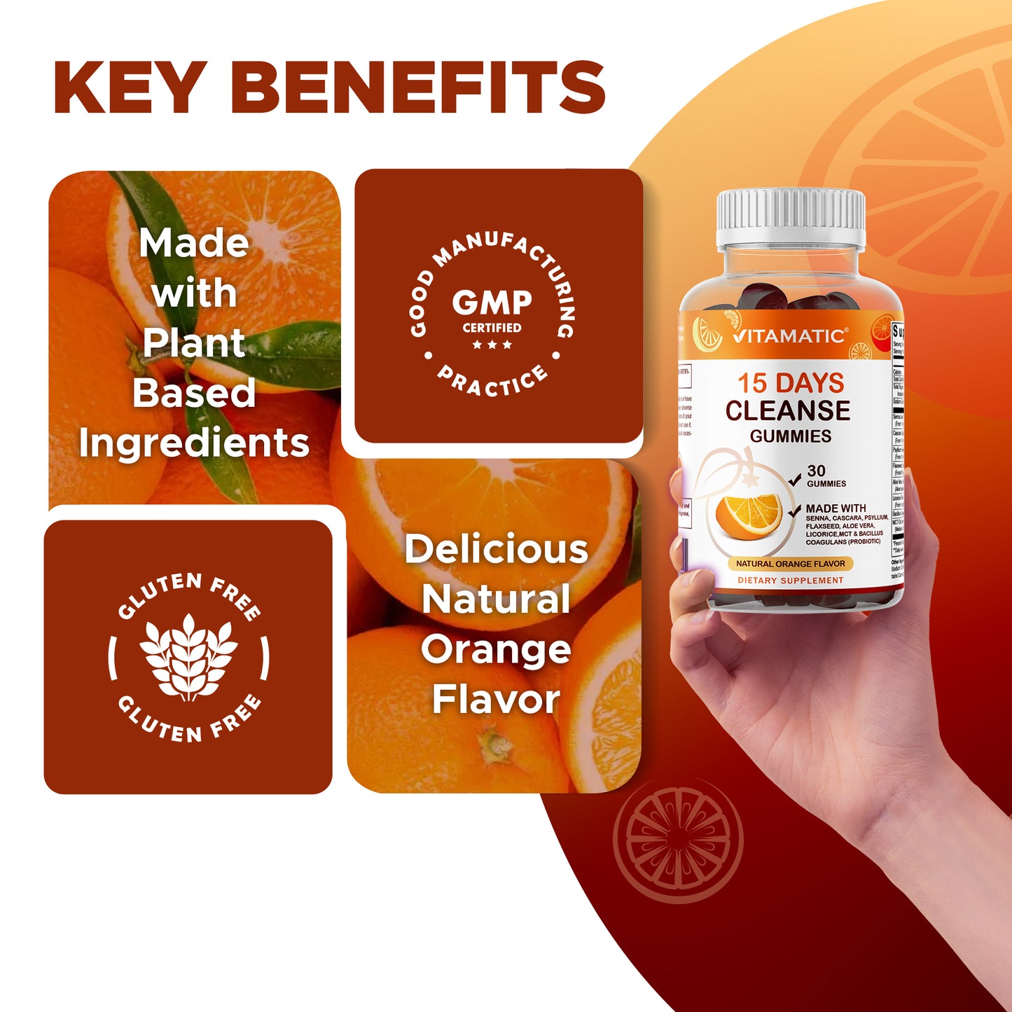 15 Day Cleanse Gummies, Senna, Cascara, Psyllium, Flaxseed, Aloe Vera, Licorice, MCT, Probiotic - 30 Gummies