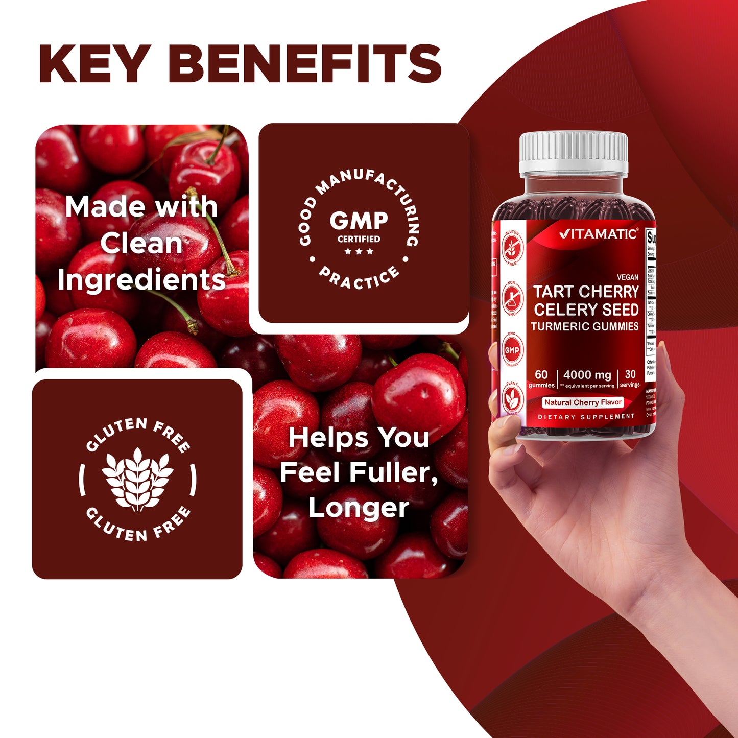 Tart Cherry with Celery Seed 4000 mg - 60 Vegan Gummies