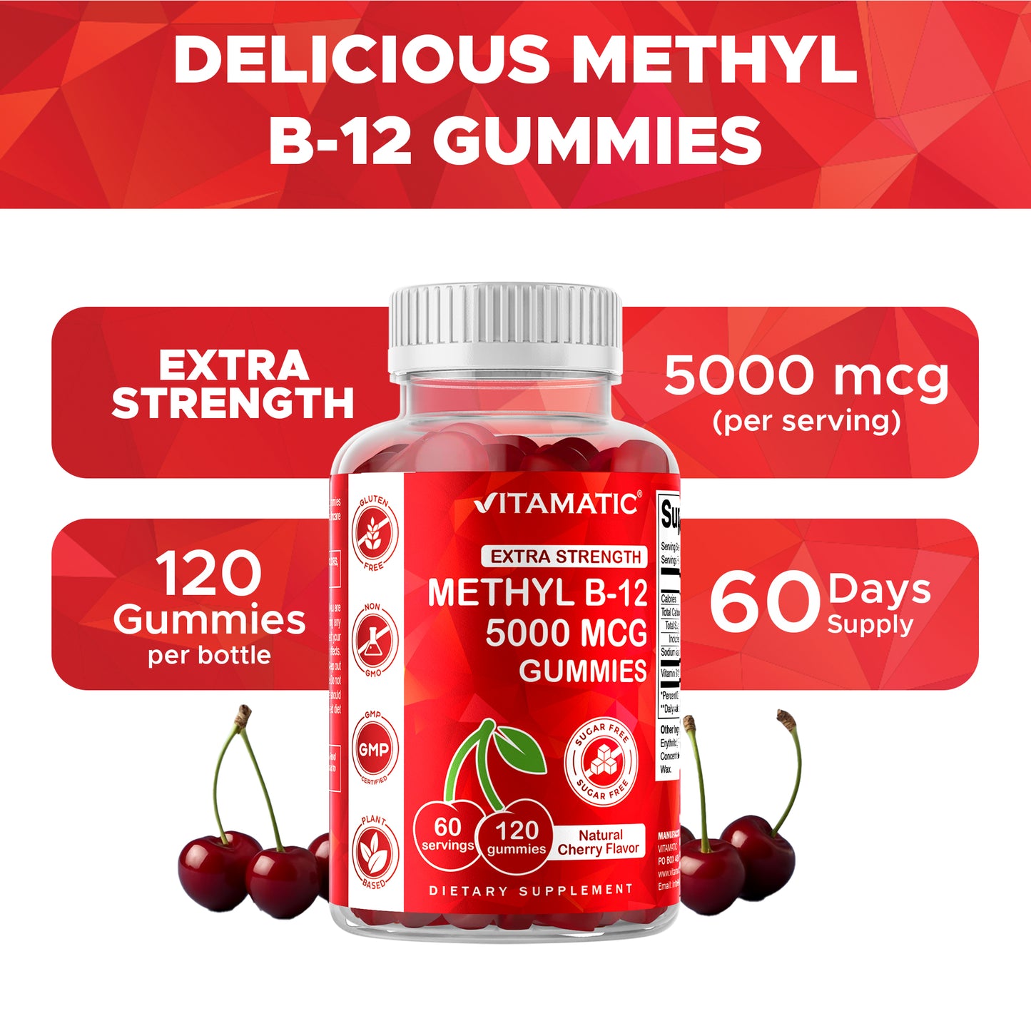 Sugar Free Methyl B12 5000 mcg - 120 Vegan Gummies