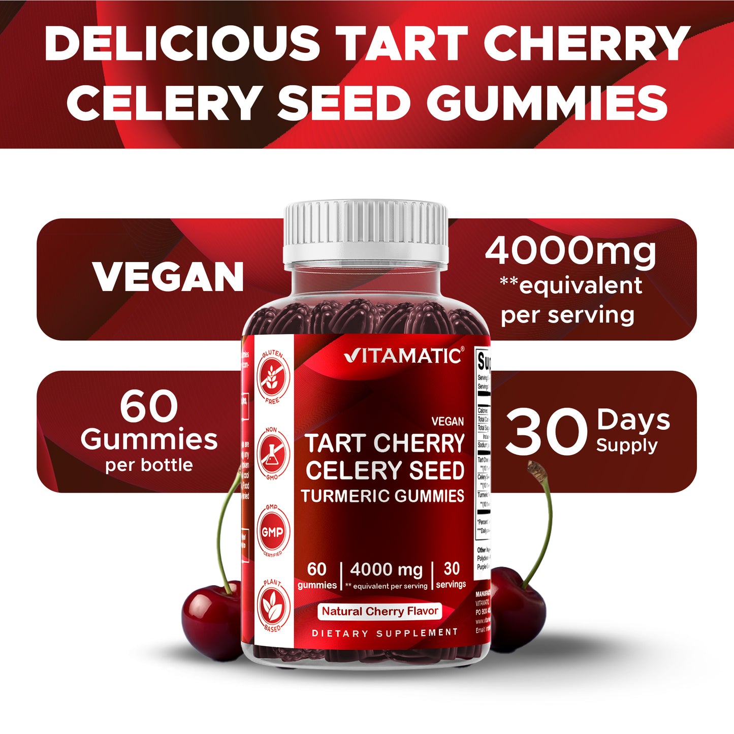 Tart Cherry with Celery Seed 4000 mg - 60 Vegan Gummies