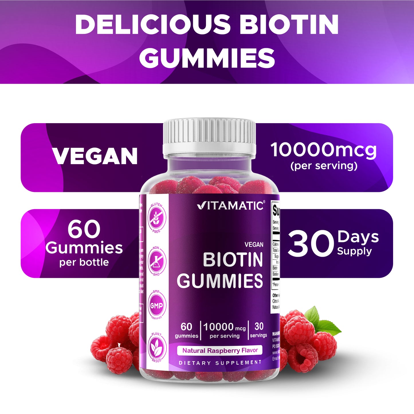 Biotin 10,000 mcg 60 Vegan Gummies
