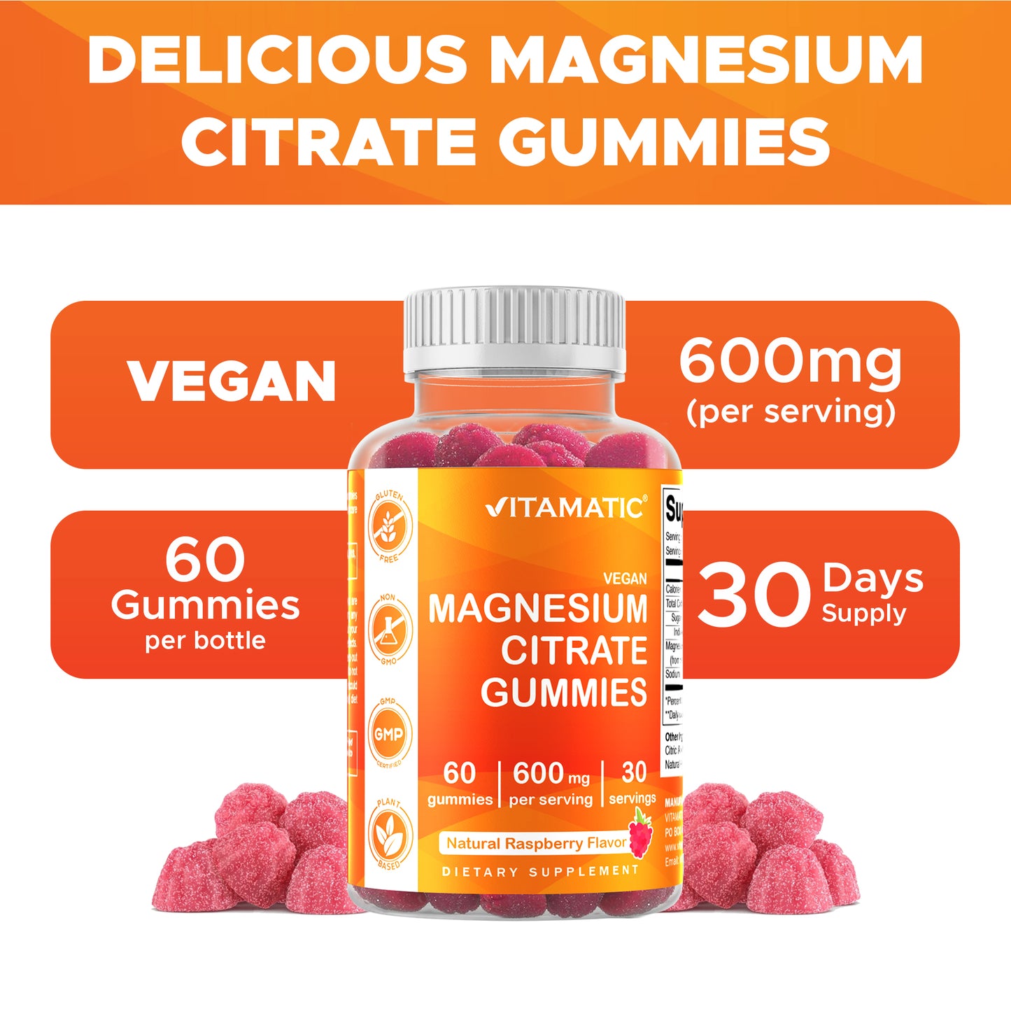 Magnesium Citrate 600mg 60 Vegan Gummies