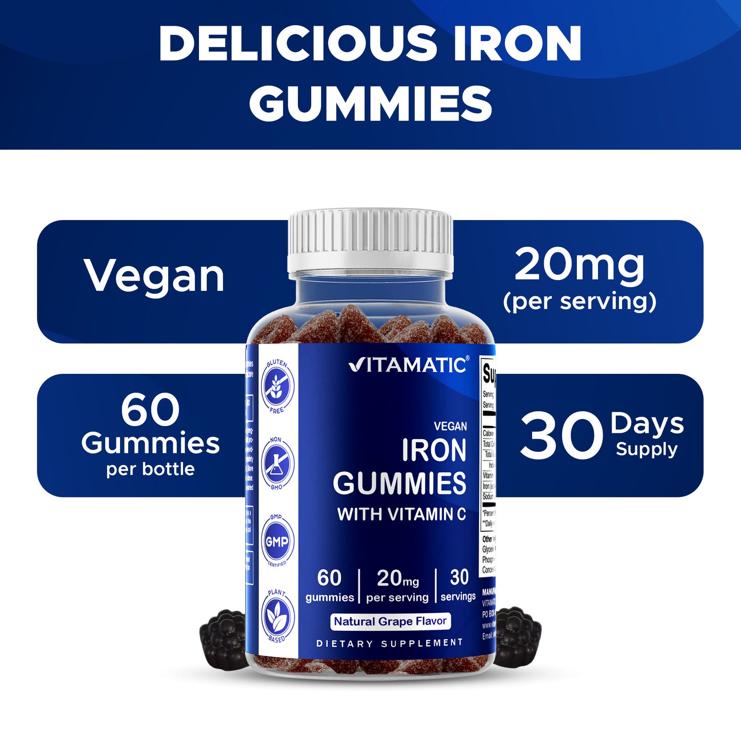Iron 20mg with Vitamin C - 60 Vegan Gummies