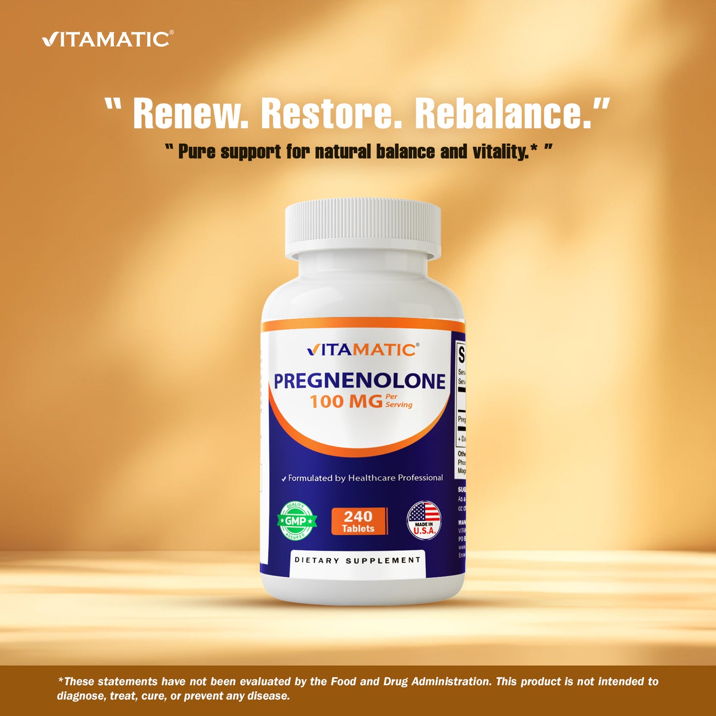 Vitamatic Pregnenolone 100 mg per Serving – 240 Tablets