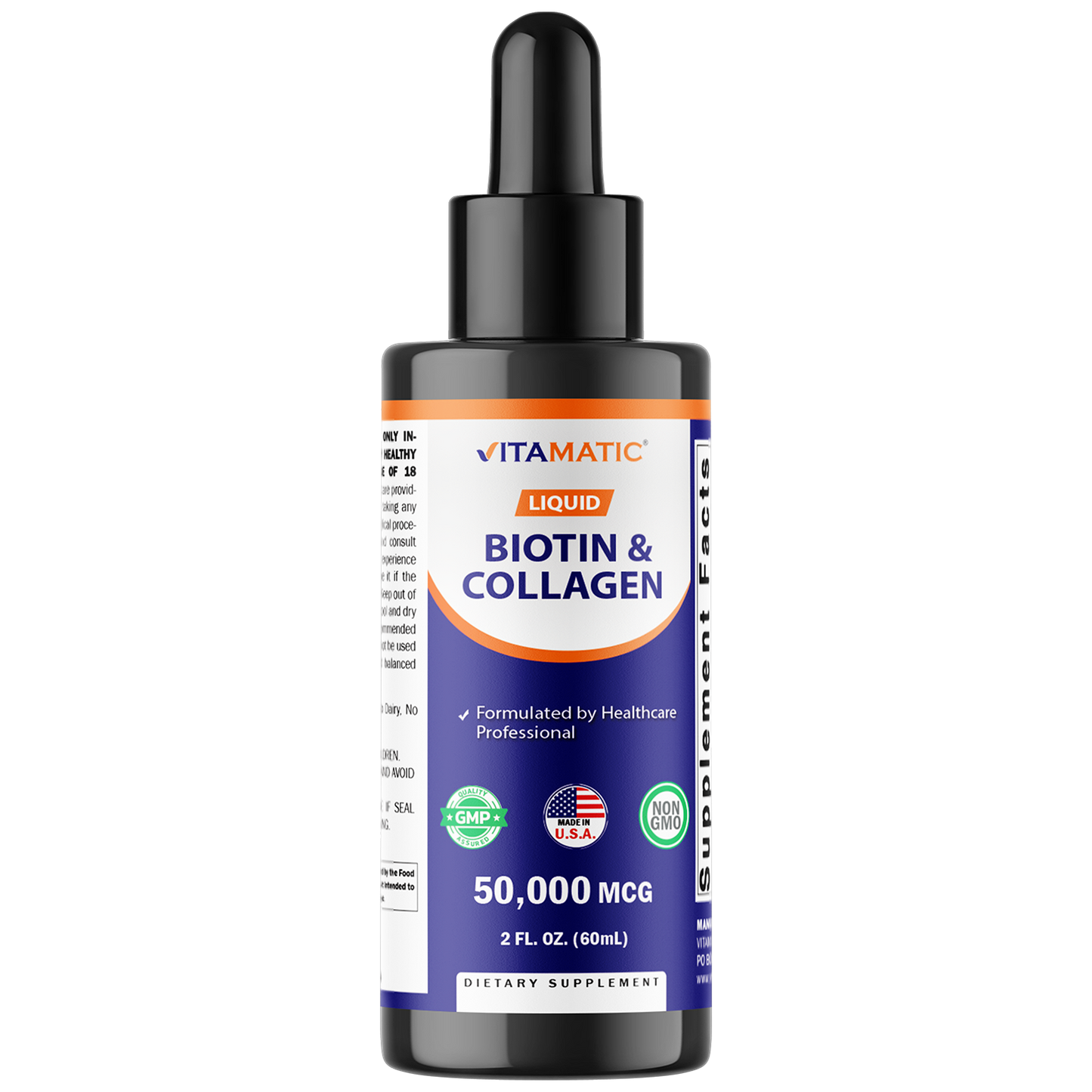 Vitamatic Liquid Biotin & Collagen for Hair Growth - Women & Men – Supports Glowing Skin, Healthy Hair & Nail Growth (2Fl Oz)